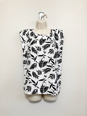 Ann Taylor Loft Petite, Cotton Eyelet Blouse Black & White Palm, NWT, Size M