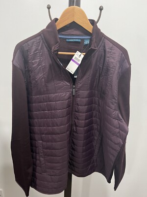 Perry Ellis Mens Quilted Jacket Burgundy Full Zip NEW with Tags Size XXL
