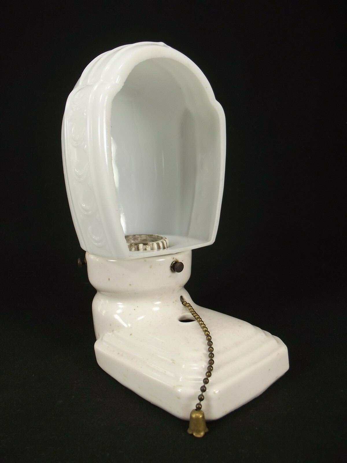 antique BATHROOM FIXTURE porcelain vintage MILK GLASS SHADE Original Wall 1930's