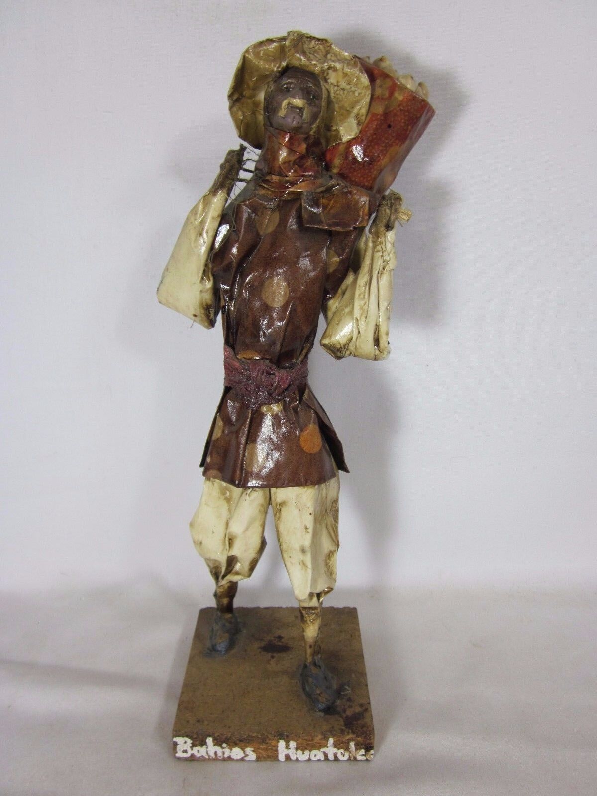 Vintage Mexican Paper Mache Figure Peasant Bahios Huatulco Fol...