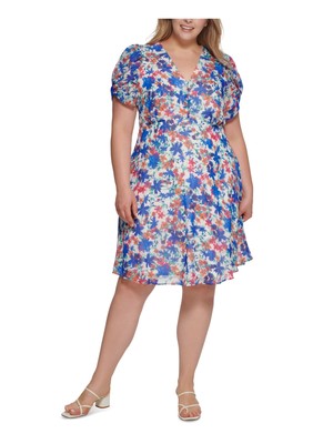 

CALVIN KLEIN Женское белое приталенное платье с рукавами-пуфом на подкладке и расклешенное платье размера плюс, Белый