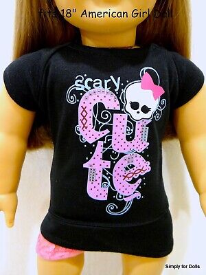 HALLOWEEN SKELETON ''Scary Cute'' SS T-SHIRT fits 18'' AMERICAN GIRL DOLL CLOTHES