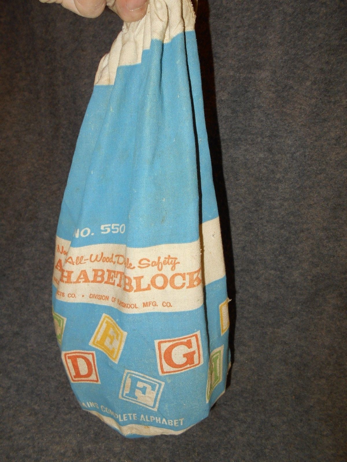 VINTAGE HALSAM PRODUCTS Playskool 48 toy ALPHABET BLOCKS NO. 550 cloth BAG ONLY