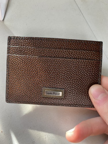 Pre-owned Ferragamo Salvatore  Pebbled Leather Card Holder Brown Box Id $350 Logo