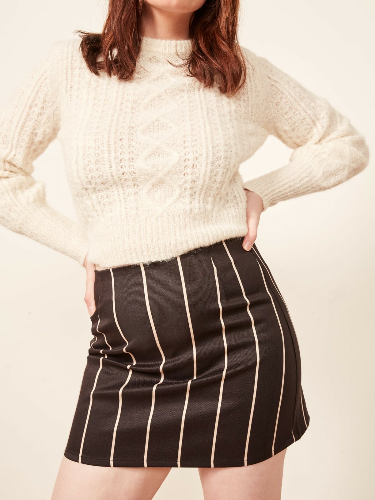   Мини-юбка REFORMATION Black Taupe Sinatra Stripe JAMIE Стрейч-платье в полоску 12 = L