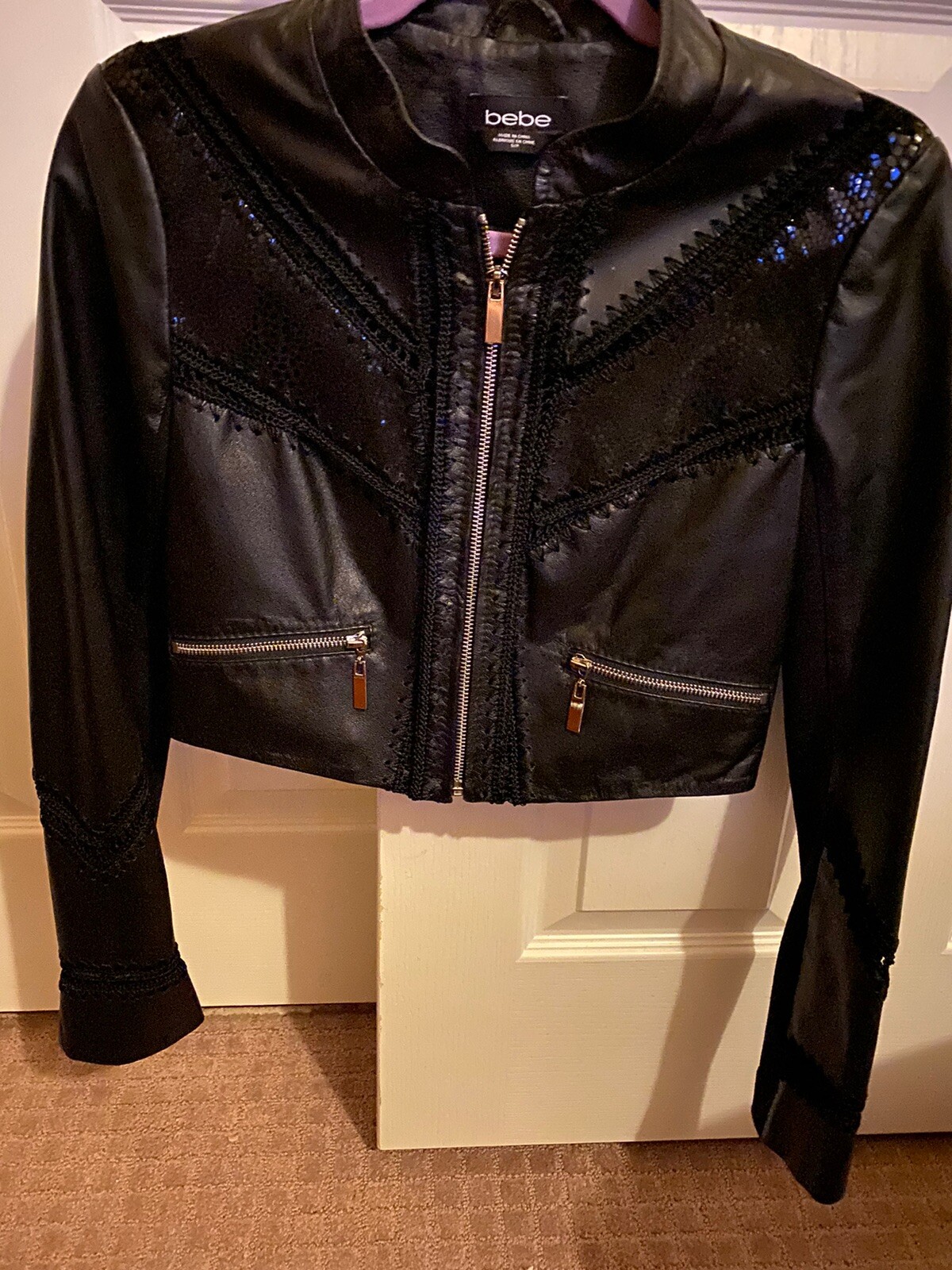 bebe cropped leather jacket