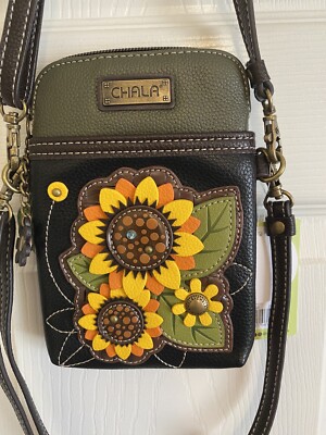 NEW LISTING!!  CHALA SUNFLOWER GROUP CELL PHONE CROSSBODY BAG - 2 Adj. - Black