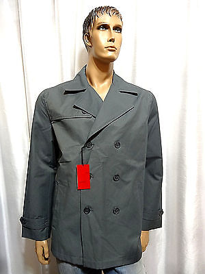 mens lightweight Grey Slim Fit Double Breasted Pea Coat size L Alfani RED
