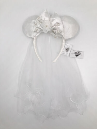 Rare Disneyland Bride Minnie Ears Tiara Wedding Veil Disney Parks Bow Headband