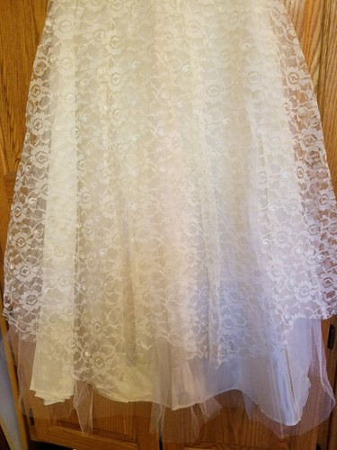 Vintage Lace Satin Ivory Cream Formal Wedding Dress Knee Length Strapless Jacket