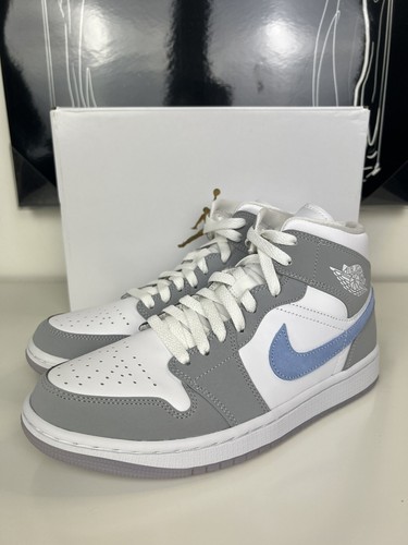 Pre-owned Jordan Wmns Air  1 Mid White Almnm Wolf Grey Bq6472-105 Women's Sz 8 / Men's 6.5