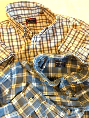 Two Untuckit Shirts Youth Boys SZ 12 Flannel Oxford Plaid Button Down Preppy
