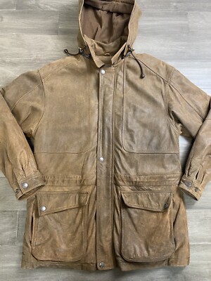 Wilsons Leather Field Rustic Jacket  Brown  Hooded Thinsulate Lined Coat Size M