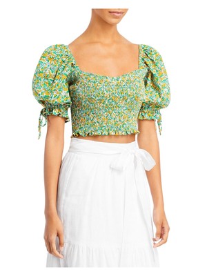 

Зеленый укороченный топ FAITHFULL THE BRAND с рукавами-пуфами и вырезом сердечком