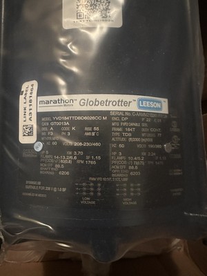 Marathon Globetrotter General Purpose Motor, 5 & 3 HP, 3 PH, 208-230/460v