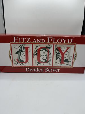 Fitz  & Floyd Christmas 3 Section Divided Server Platter JOY 18 x 7'' NIB