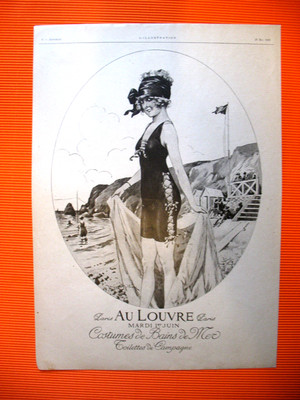 PUBLICITE DE PRESSE AU LOUVRE MAILLOT BAINS DE MER ILLUSTRATION MILLIERE AD 1920