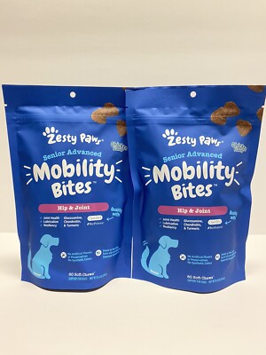 2X Zesty Paws Senior Advanced Mobility Bites for Dogs Hip & Joint Health  60 Ct