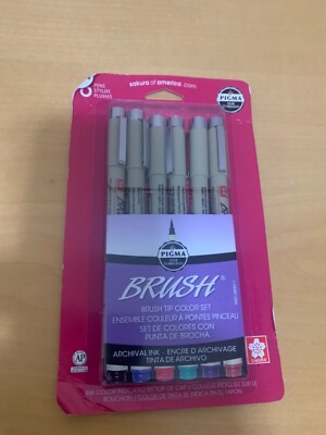 6pk 1.0mm Brush Pens - Multicolor Pigma Micron Brand New
