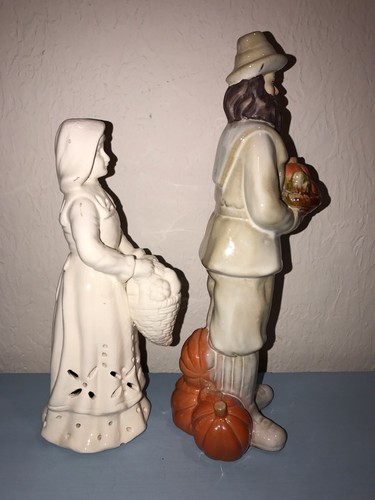 THANKSGIVING PILGRIM Man Woman Couple Ceramic Statue Figurine Set NICE!!??????