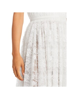 Pre-owned Sau Lee Womens Spaghetti Strap Midi Evening Fit + Flare Dress In White