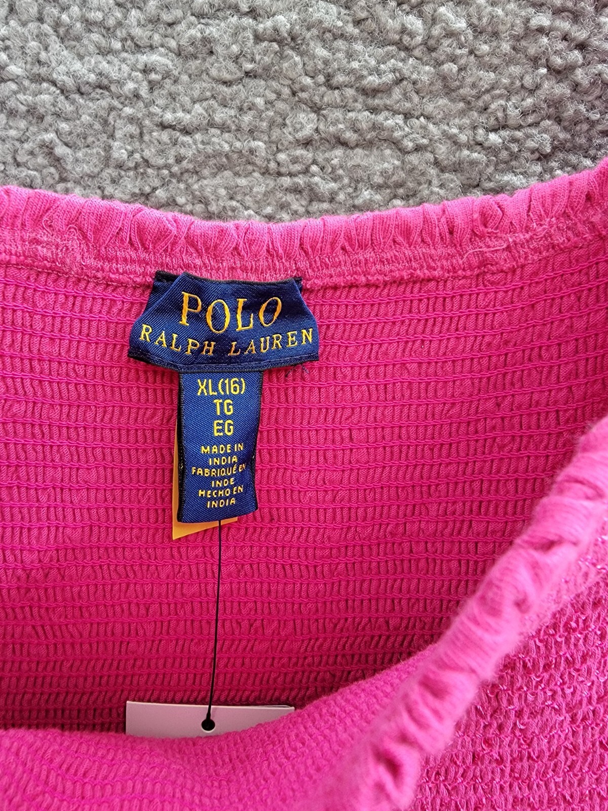 Polo Ralph Lauren Smocked Jersey Dress Big Girls XL (16) Pink Square Neck S/S - Picture 9 of 16