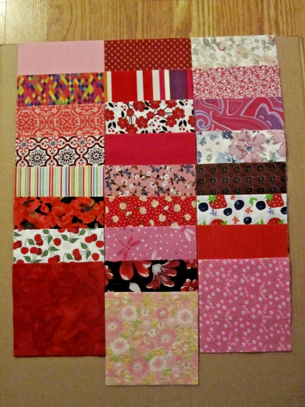 Lot of  100  5" X 5"  Fabric Squares For Quilting/Crafts. "Pinks/Reds"