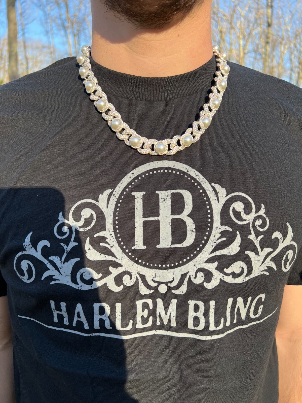 Pre-owned Harlembling Mens Ladies Hip Hop Iced Moissanite Infinity Link 15mm Necklace W. Pearl 14-24" In Silver