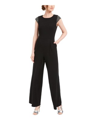 

CALVIN KLEIN Женский черный комбинезон с короткими рукавами и круглым вырезом Boot Cut Petites