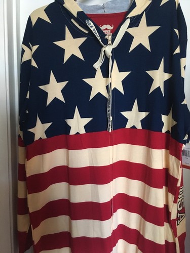 American Flag Under Disguise Mens One Piece Pajama Jumpsuit L/XL Embroidered NEW