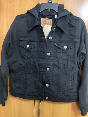 Levi s SZ M Hybrid Denim Hoodie Classic Trucker Jacket  For Women Black Color