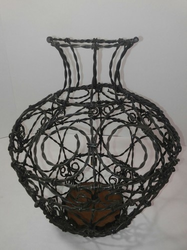 Rustic Folk Art Large Wire Sculpture Vase / Urn Signed By George