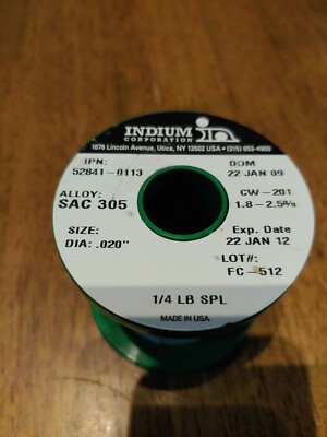 Indium No-Clean Rosin Solder 52905-0454 // Sn63 Pb37 1/% CW807 .032/"