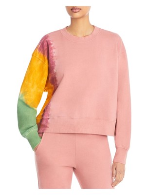 БАРХАТНЫЙ женский розовый пуловер в рубчик Tie Dye с круглым вырезом и длинными рукавами XL