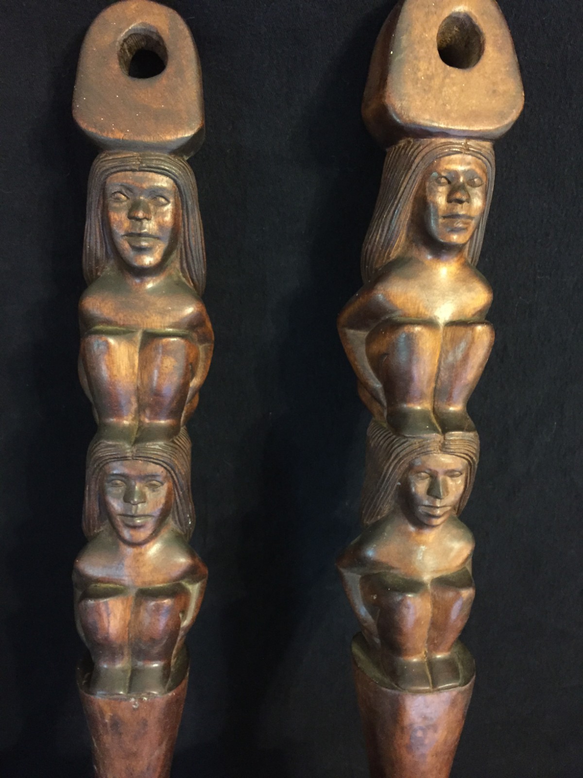 Unique Vintage Wood Carved Heads Wall Art