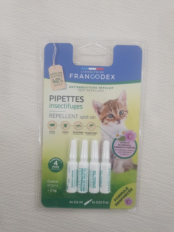 4 Pipettes Insectifuges Pour Chatons Moins De 2 Kg Formule RenforcÃ©E