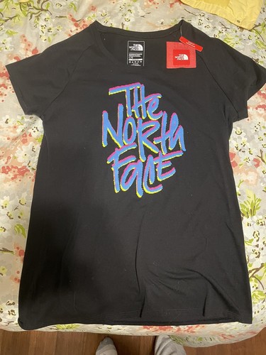 THE NORTH FACE T-shirt Black Large Logo Bright Colors