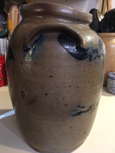 Cobalt Blue Decorated Stoneware Crock James River Richmond Virginia David Parr