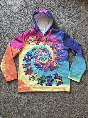 Grateful Dead Dancing Bears Tie Dye Pullover Hoodie Lightweight Ladies 2XL