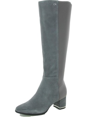 Женские сапоги на каблуке CALVIN KLEIN Thunder Grey из кожи Freeda на сером каблуке сзади 5