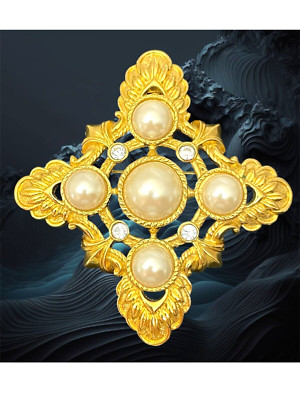 VTG Brooch Pendant KJL Avon Kenneth Jay Lane Maltese Cross Faux Pearl Gold Tone