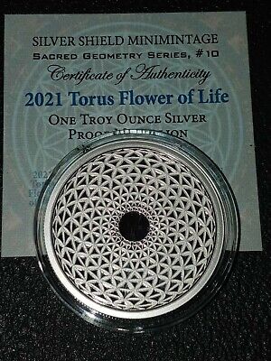 1 oz Silver Torus flower of life proof COA BOX sacred geometry silver shield 999