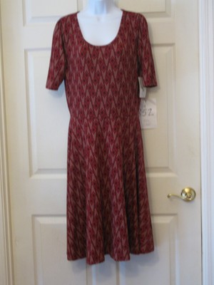 LulaRoe Nicole Dress XL NWT $48 Burgandy Wine Print Fit & Flare Full Skirt