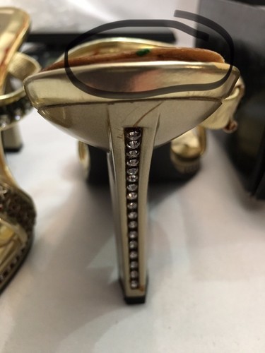 SIZZLE BY COLORIFFICS OAHU GOLD HIGH HEELS W/RHINESTONES - SZ 8 MEDIUM