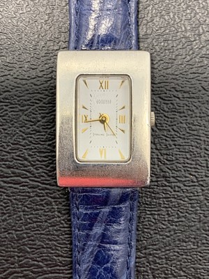 Ecclissi Watch Sterling Silver 925 White Face Gold Acc Blue Lizard Band 50 Rare