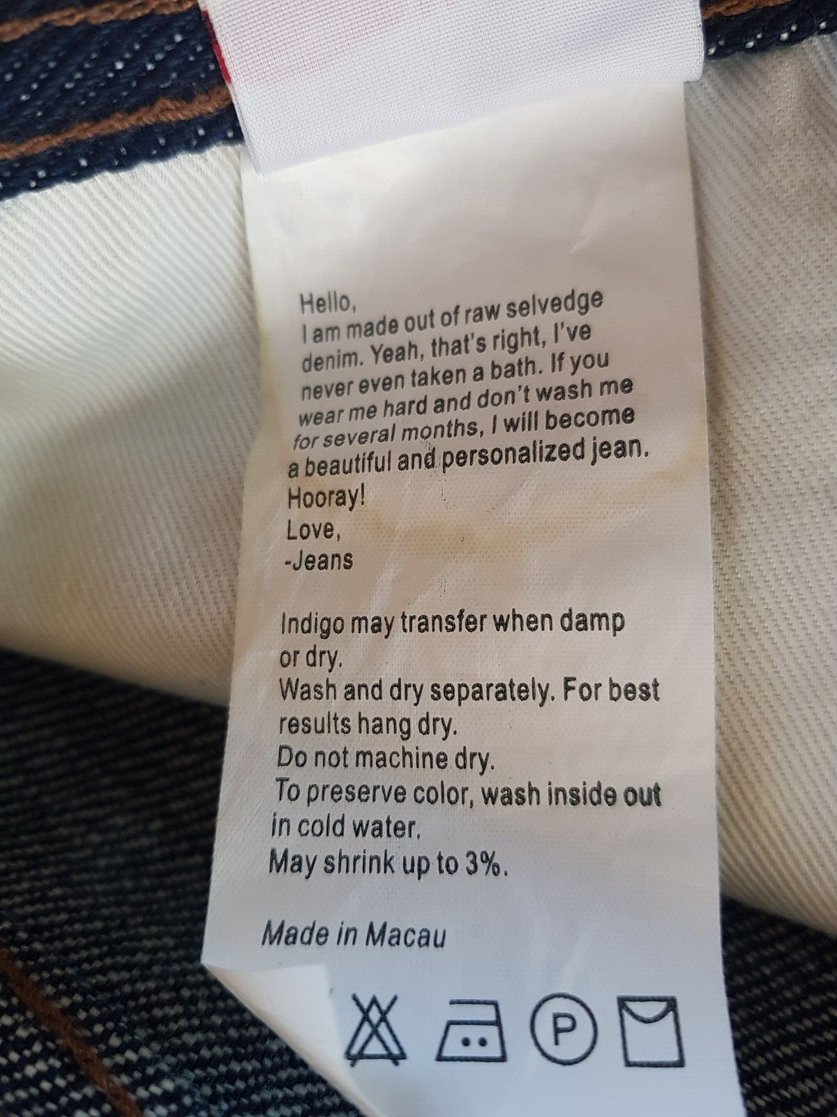 Vintage Men's UB221 Tapered 21 oz Selvedge ROW Denim Jeans size 32 x 29