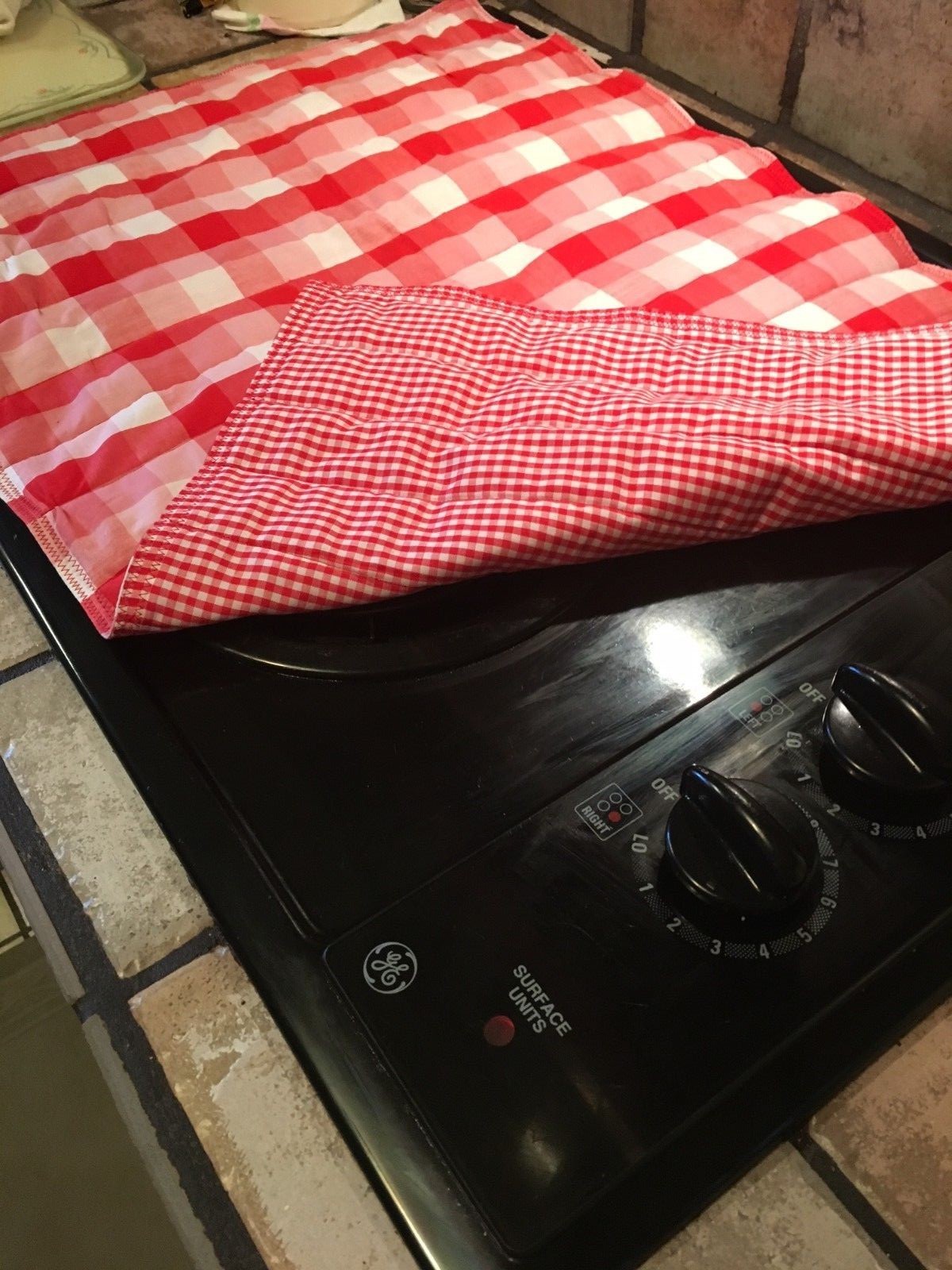 Quilted Stove Top Protectors, Handmade, Double Sided, Red Checked
