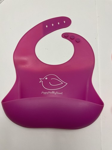Set Of 2 Silicone Baby Girl Bibs Happy Healthy Parent Stain Protection EUC