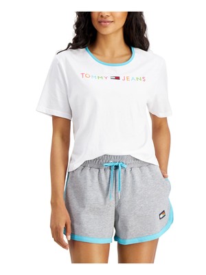 

TOMMY JEANS Женская белая короткая футболка с круглым вырезом и короткими рукавами с логотипом, Белый