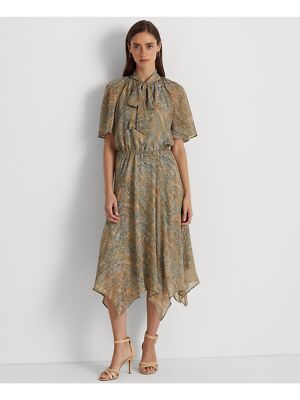 

LAUREN RALPH LAUREN Женское голубое платье миди с короткими рукавами, Light blue